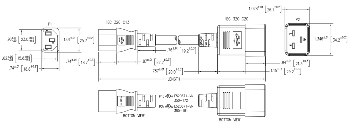 Mechanical Drawing - Bel PC-BCK AC Power Cords